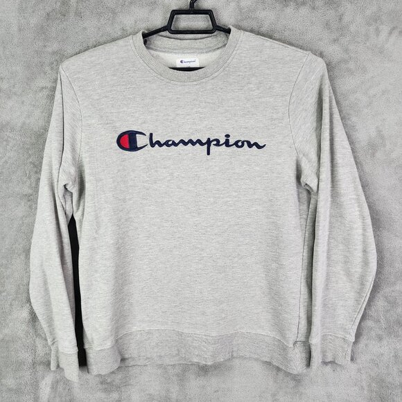 Mens Heather Grey Champion Sweatshirt Crewneck Long Sleeve Size L - Picture 2 of 8